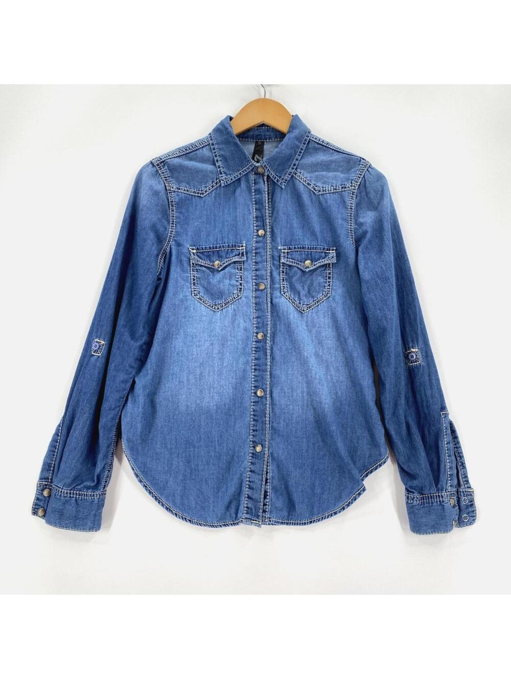 Seven7 Denim Pearl Snap Western Top Women's Size Medium Cowgirl